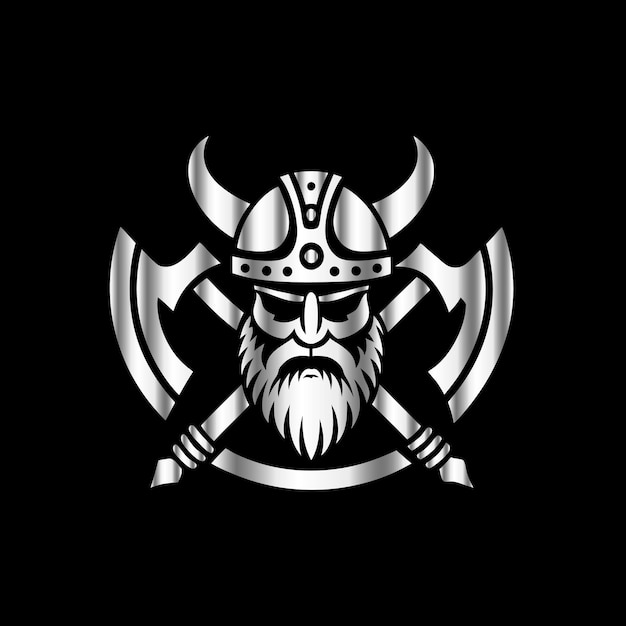 Vector viking warrior helmet with crossed swords and shield vector logo design