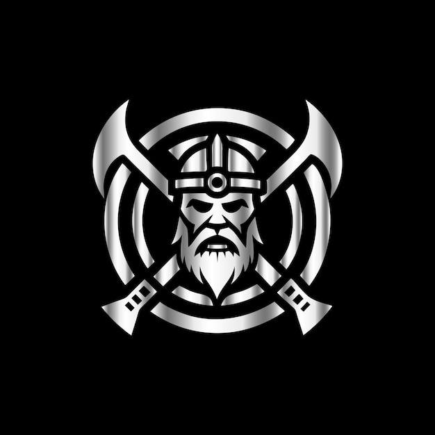 Vector viking warrior helmet with crossed swords and shield vector logo design