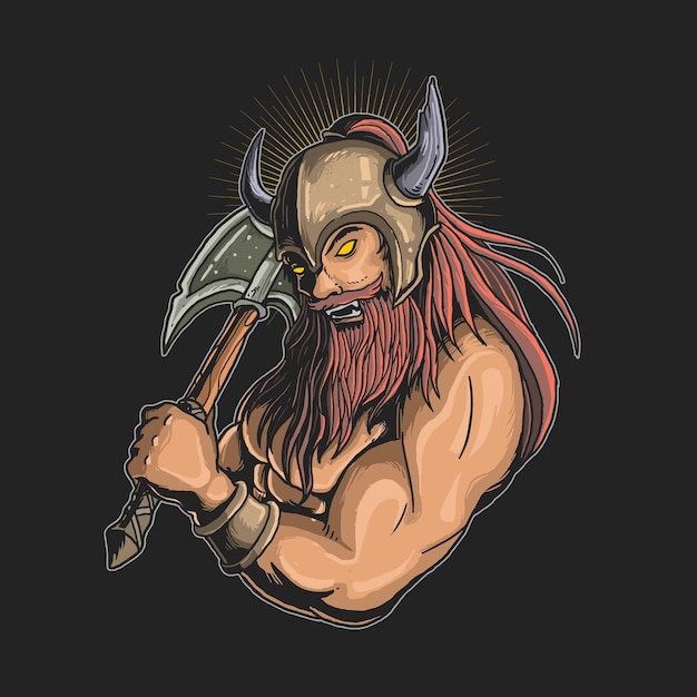 viking with axe illustration  