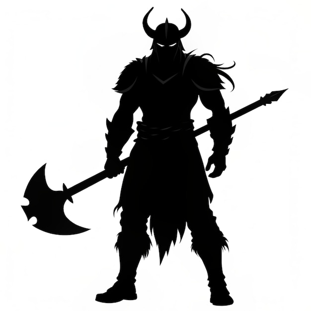 viking with a sword illustration black and white