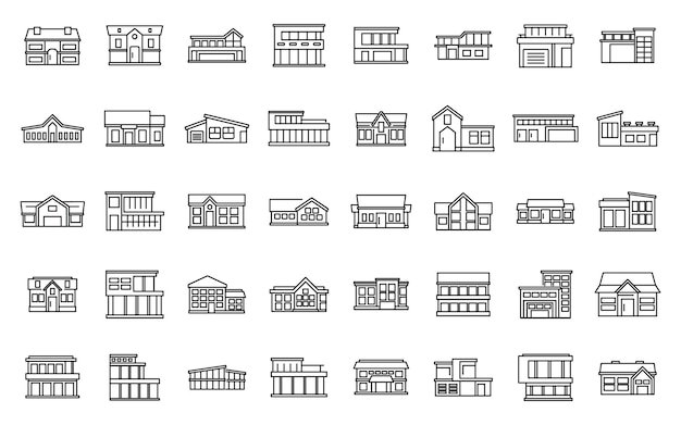 Villa icons set outline vector House mansion Home modern