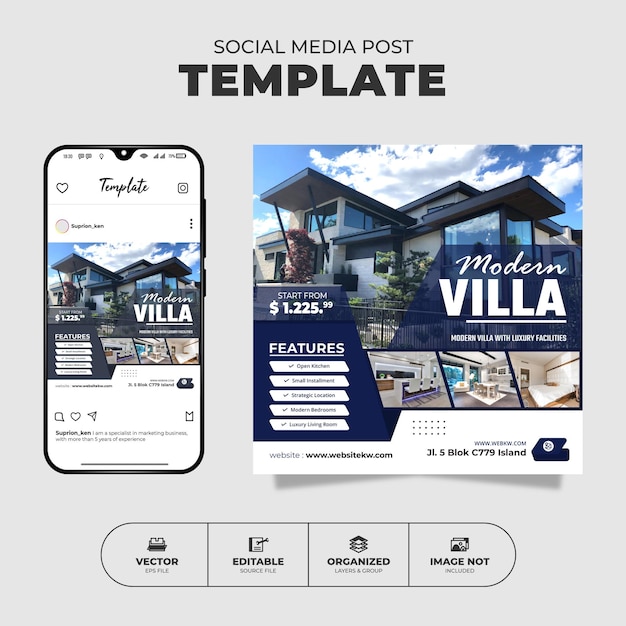 Villa For Sale Social Media Instagram Post And Banner Template For Promotion