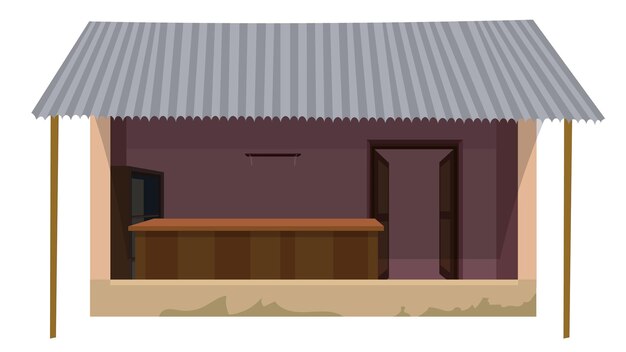 Vector village food shop empty room isolated with white background illustration vector indian village hut