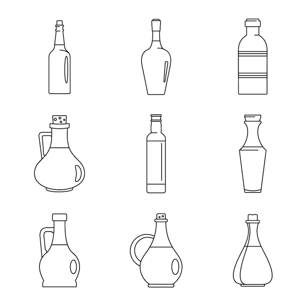 Vinegar bottle icons set