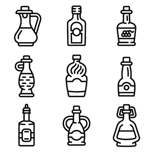 Vinegar icon set. Outline set of vinegar vector icons for web design isolated