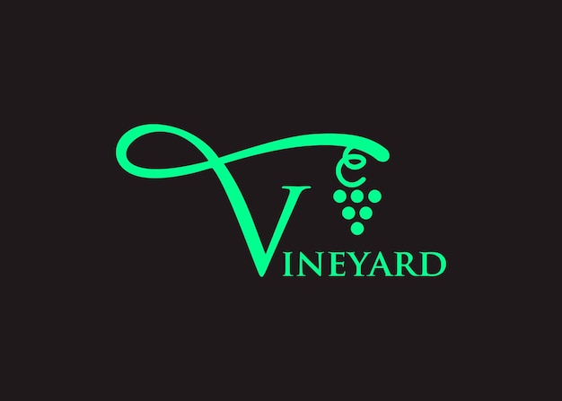 vineyard logo design grape farm plant wine tree fruit letter v concept creative vector graphic icon