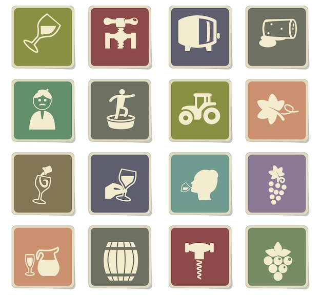 Vineyard vector icons on cardboard labels