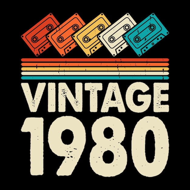 Vintage 1980 Funny Old School Hip Hop Retro Vintage Cassette Music Mixtape Tshirt Design