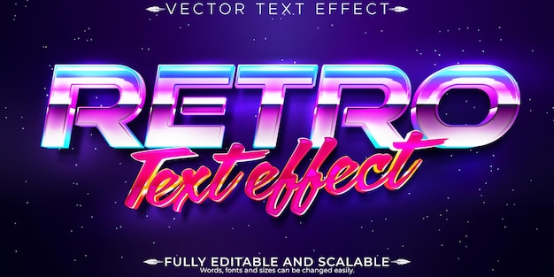 Vector vintage 80s text effect editable retro future and cyber space text style