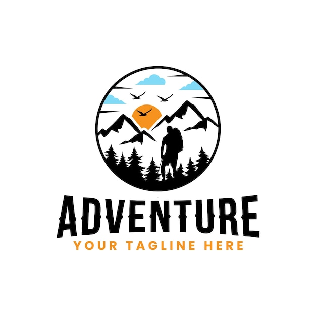 Vintage adventure logo mountain logo mountain sunset mountain silhouette logo design vector