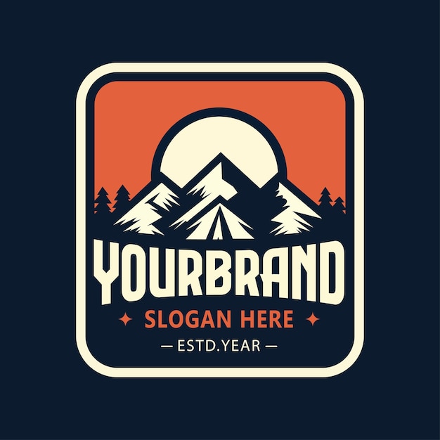 vintage adventure outdoor badge Camping emblem logo with mountain and tree illustration