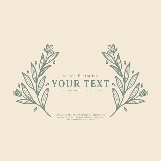 Vintage aesthetic laurel wreath floral flower blossom leaves branch outline hand drawing frame for monogram or text copy invitation