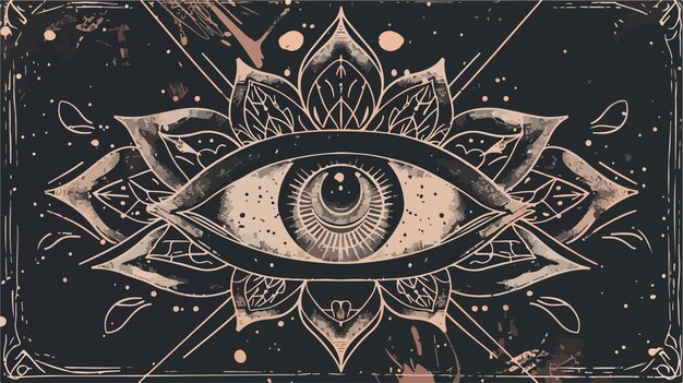 Vector vintage all seeing eye in mandala lotus