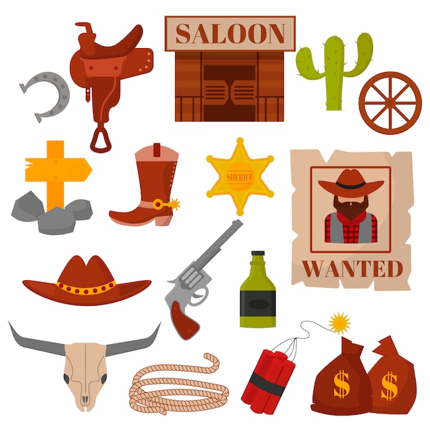 Vintage American old western designs sign and graphics cowboy vector icons. 