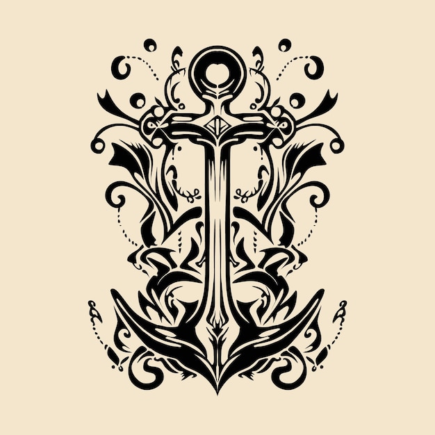 Vintage Anchor Arrow Hand Drawn tribal Illustration