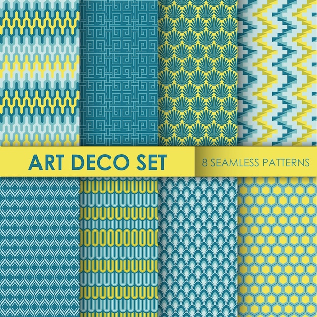 Vintage Art Deco Background Set  8 seamless patterns