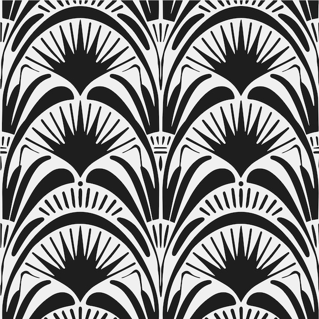 Vintage Art Deco Seamless Black and White Botanical Palm Leaves Pattern