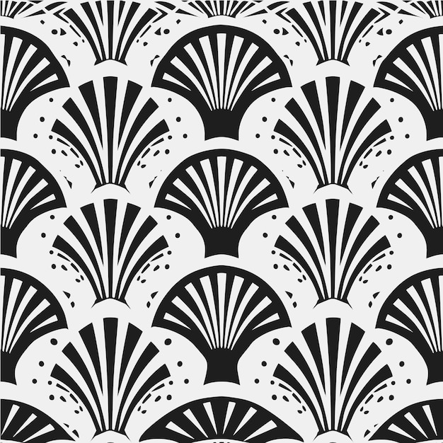 Vintage Art Deco Seamless Black and White Botanical Palm Leaves Pattern