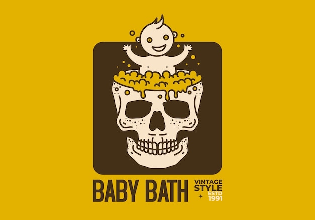 Vintage art illustration of a baby bath on the skull pond