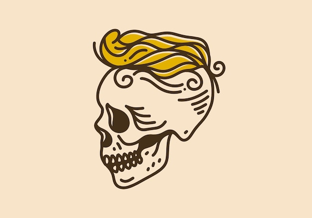 Vintage art illustration of a skull and yellow hair