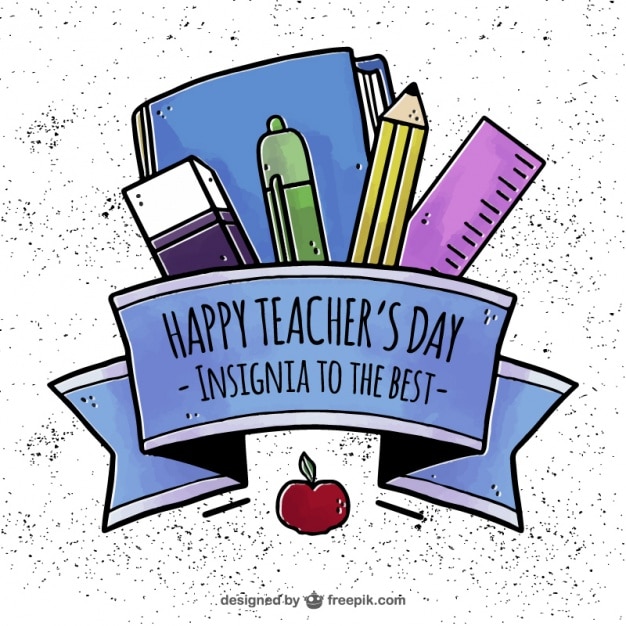 Vector vintage background of happy teacher day with hand-drawn materials