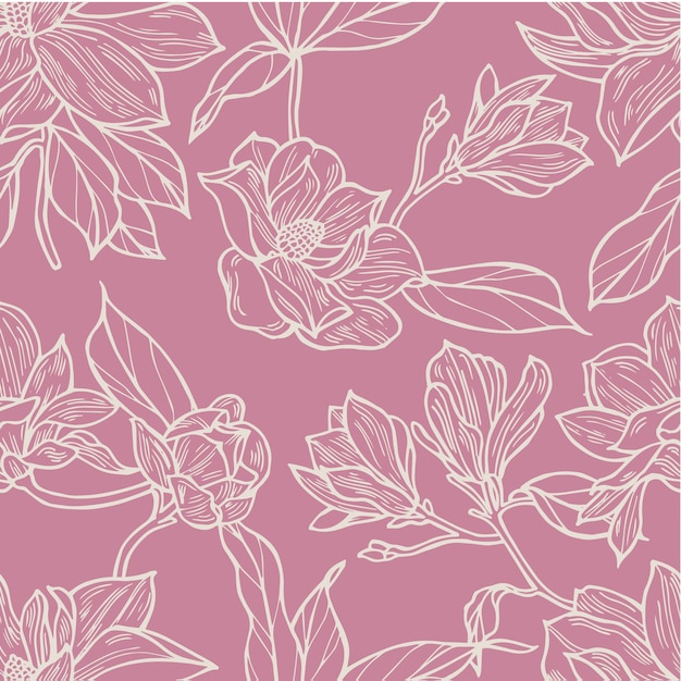 Vintage background with magnolia flowers. Floral wreath. Seamless flowers pattern for cosmetics packaging.