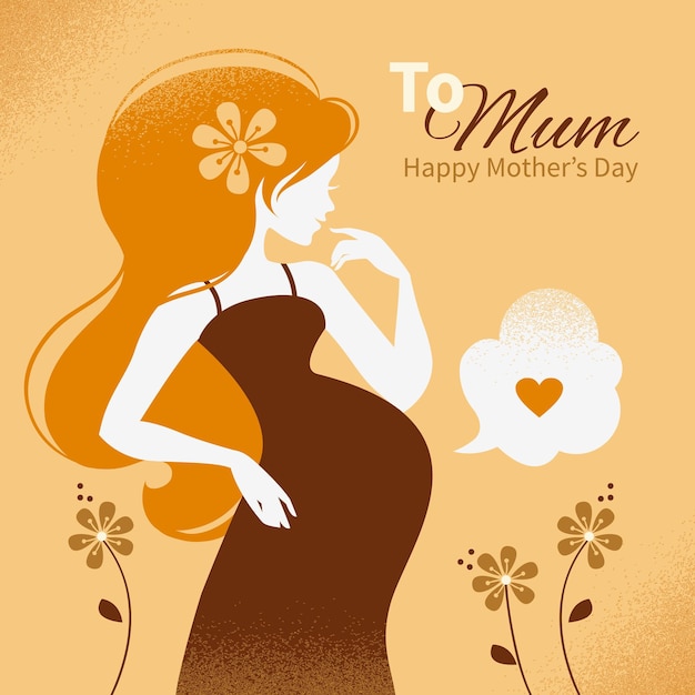 Vintage background with silhouette of beautiful pregnant woman. Cards of Happy Mother's Day