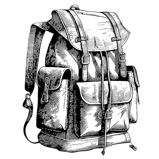 Vintage backpack sketch hand drawn in doodle style illustration travel