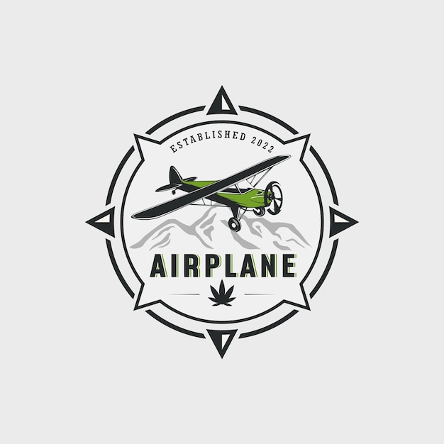 Vintage Badge Airplane With Compass Logo Design Inspiration For Aviation Club