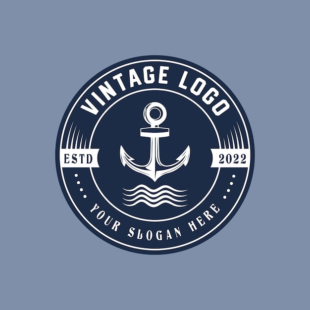 Vintage badge anchor vector logo with retro vintage style logo design template