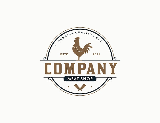 Vector vintage badge chicken farm logo template