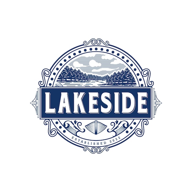 Vintage Badge Lakeside Logo Design Illustration