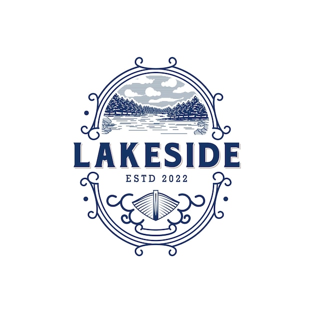 Vintage Badge Lakeside Logo Design Illustration