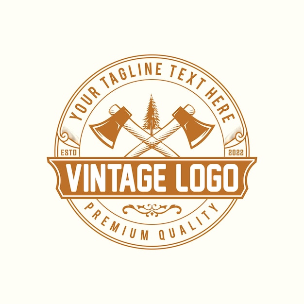 Vintage badge lumberjack carpentry logo template with retro style