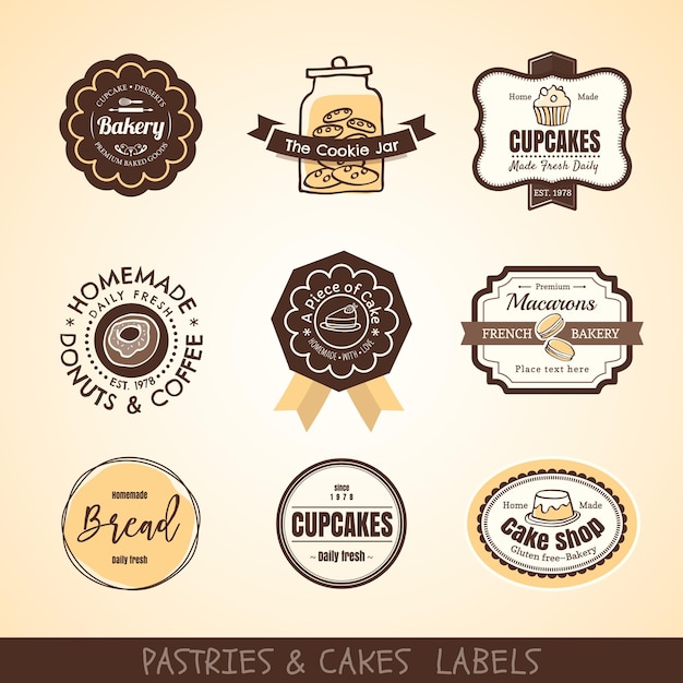 Vector vintage bakery logo labels and frames