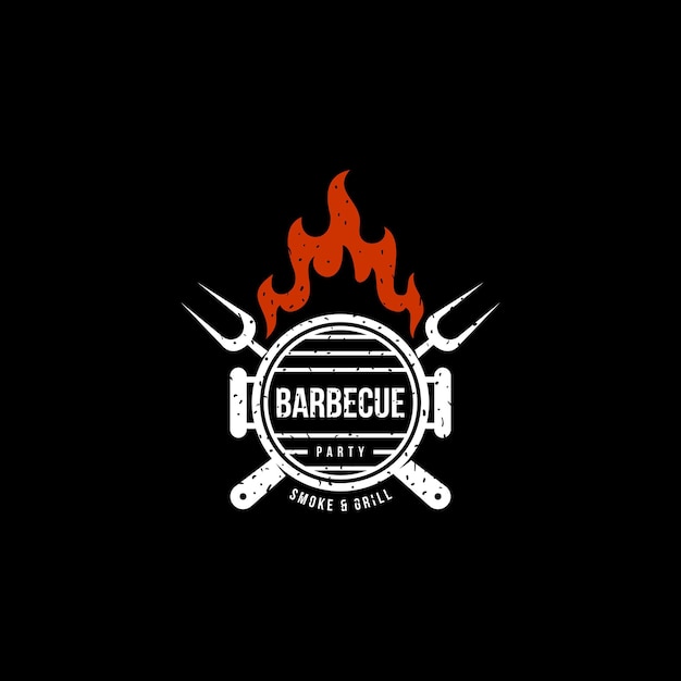 Vintage barbeque party smoke &amp; grill  logo design Premium Vector