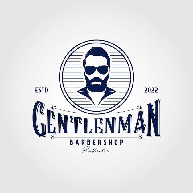 Vintage Barbershop logo template retro style with bearded man