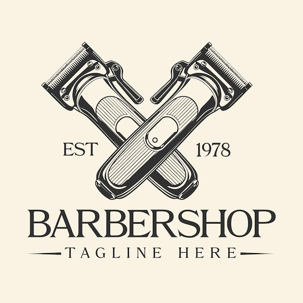 Vintage barbershop trimmer logo design vector