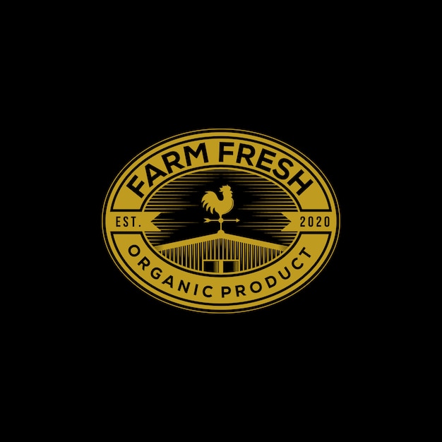 Vintage barn farm fresh logo organic product illustration on dark background