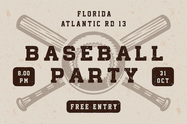 Vector vintage baseball party poster, template, banner in retro style. graphic art. vector illustration.