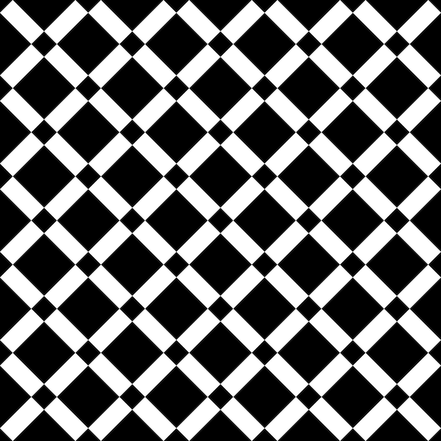 Vintage black and white tiles diagonal chequerwise squares vector pattern or background.