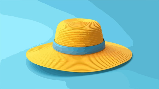 Vector vintage blue straw beach sun hat isolated on yellow background