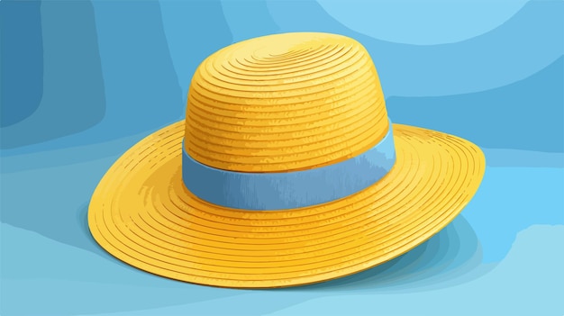 Vector vintage blue straw beach sun hat isolated on yellow background