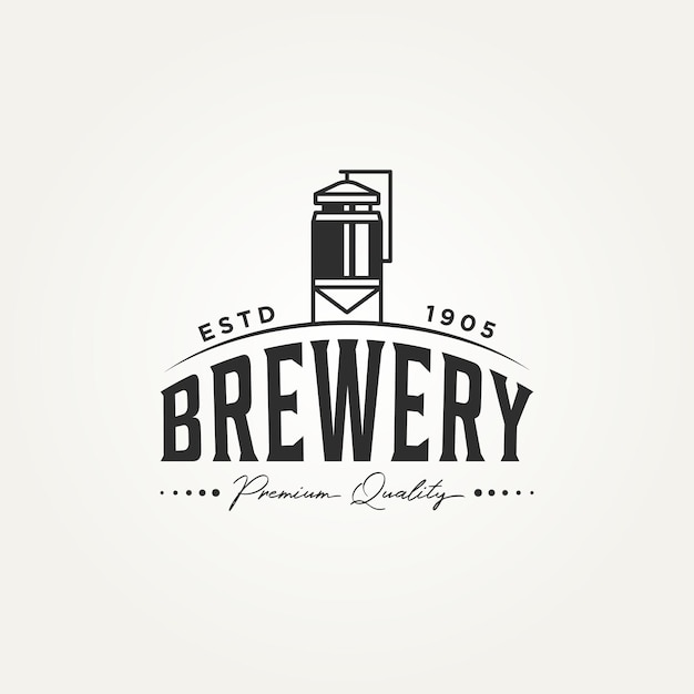 Vintage brewery line art logo design brewing machine classic line art badge logo template vector