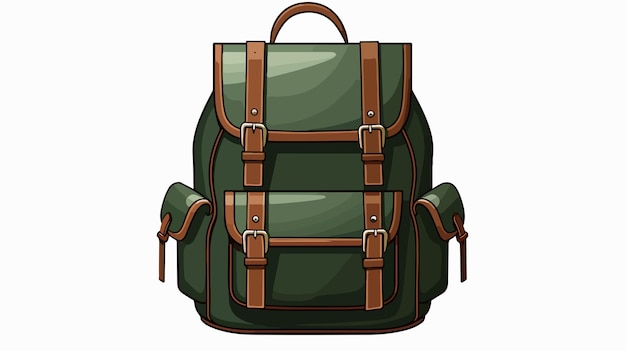 Vintage Brown Green Backpack Cartoon Illustration