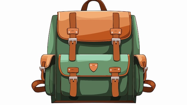 Vintage Brown Green Backpack Cartoon Illustration