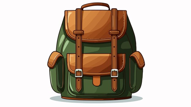 Vintage Brown Green Backpack Cartoon Illustration