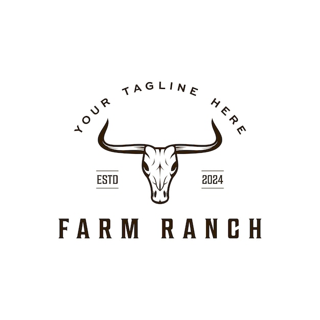 Vintage bull logo with longhorn skull