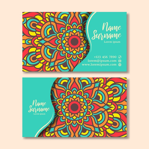 Vintage business card with mandala design. Business card template