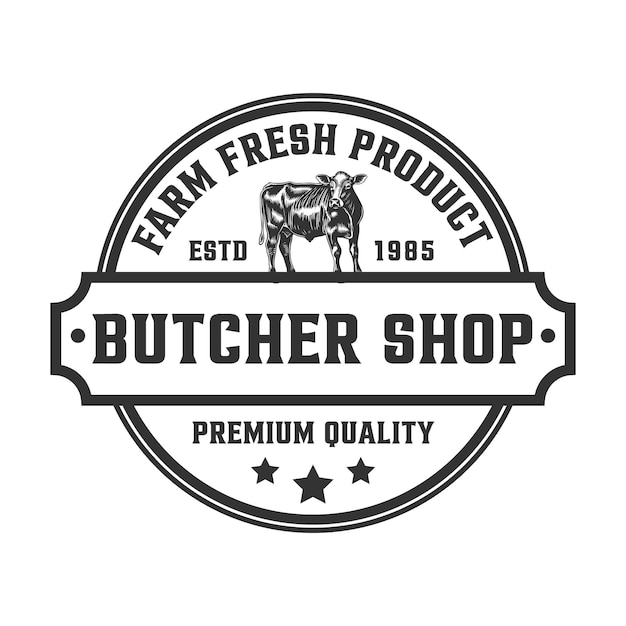 Vintage butcher shop logo design vector